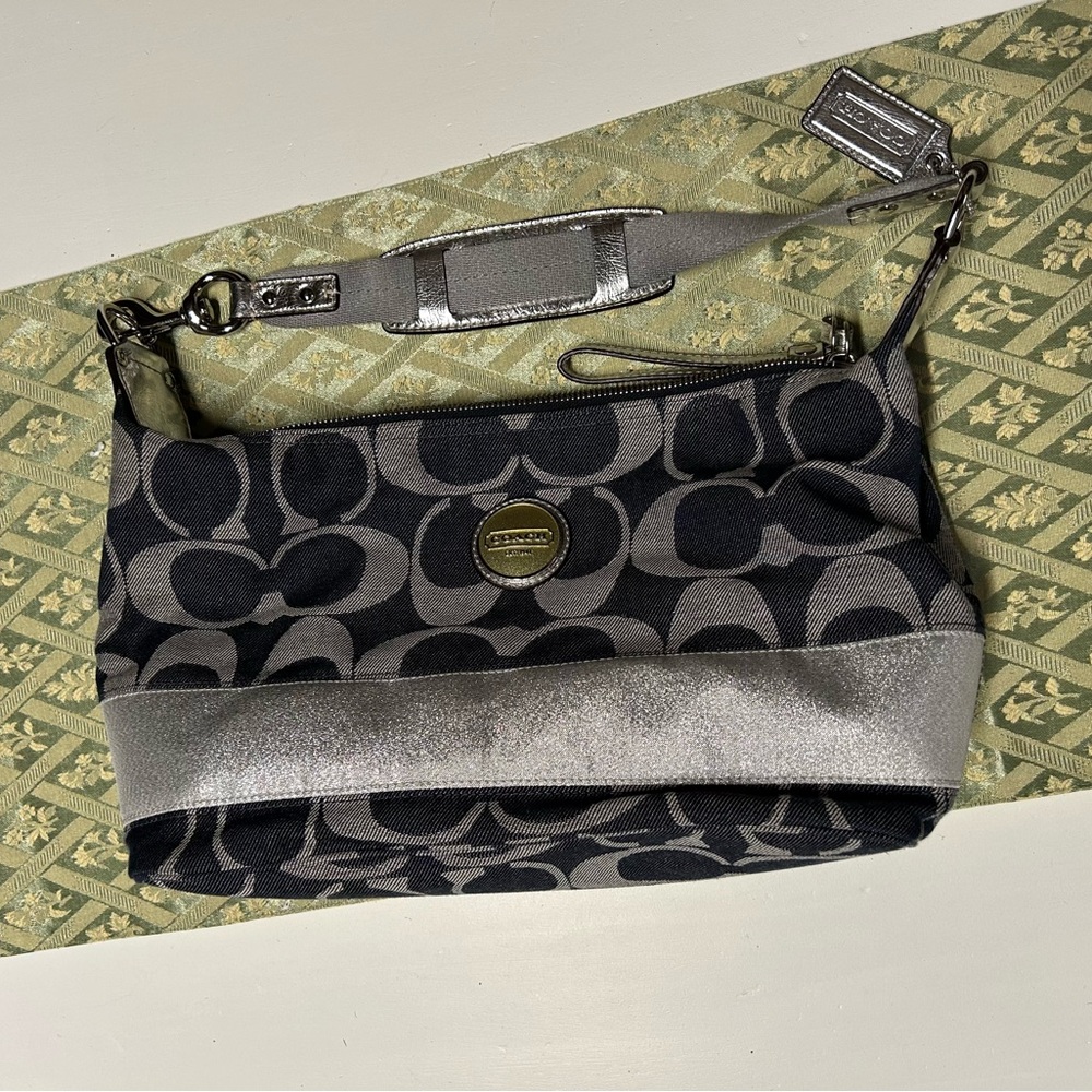 Coach Black and Silver Signature Shoulder Bag